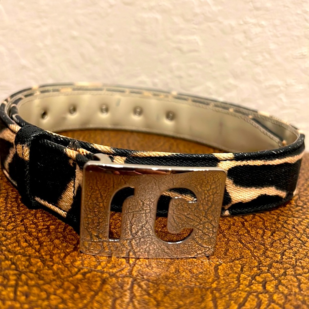 Classic Roberto Cavalli Luxury Silver RC Buckle Animal Print Canvas Lady’s Belt!